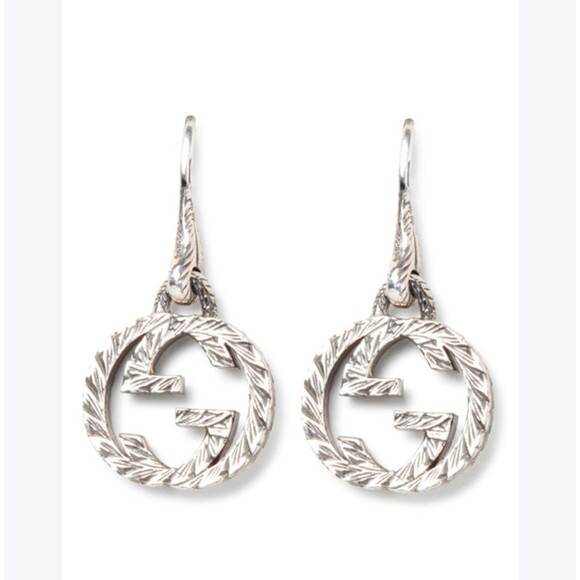 Authentic Gucci 925 Silver Interlocking GG Logo Dangle Earrings Women’s - Picture 4 of 9